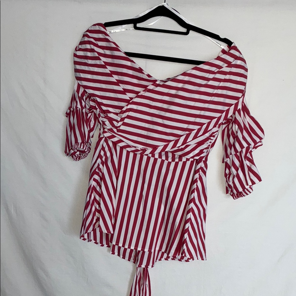 Eloquii Red and White Striped Blouse